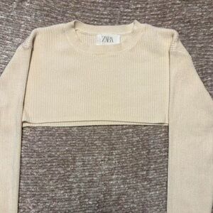 Zara Cropped Ribbed Crewneck Sweater - Cream